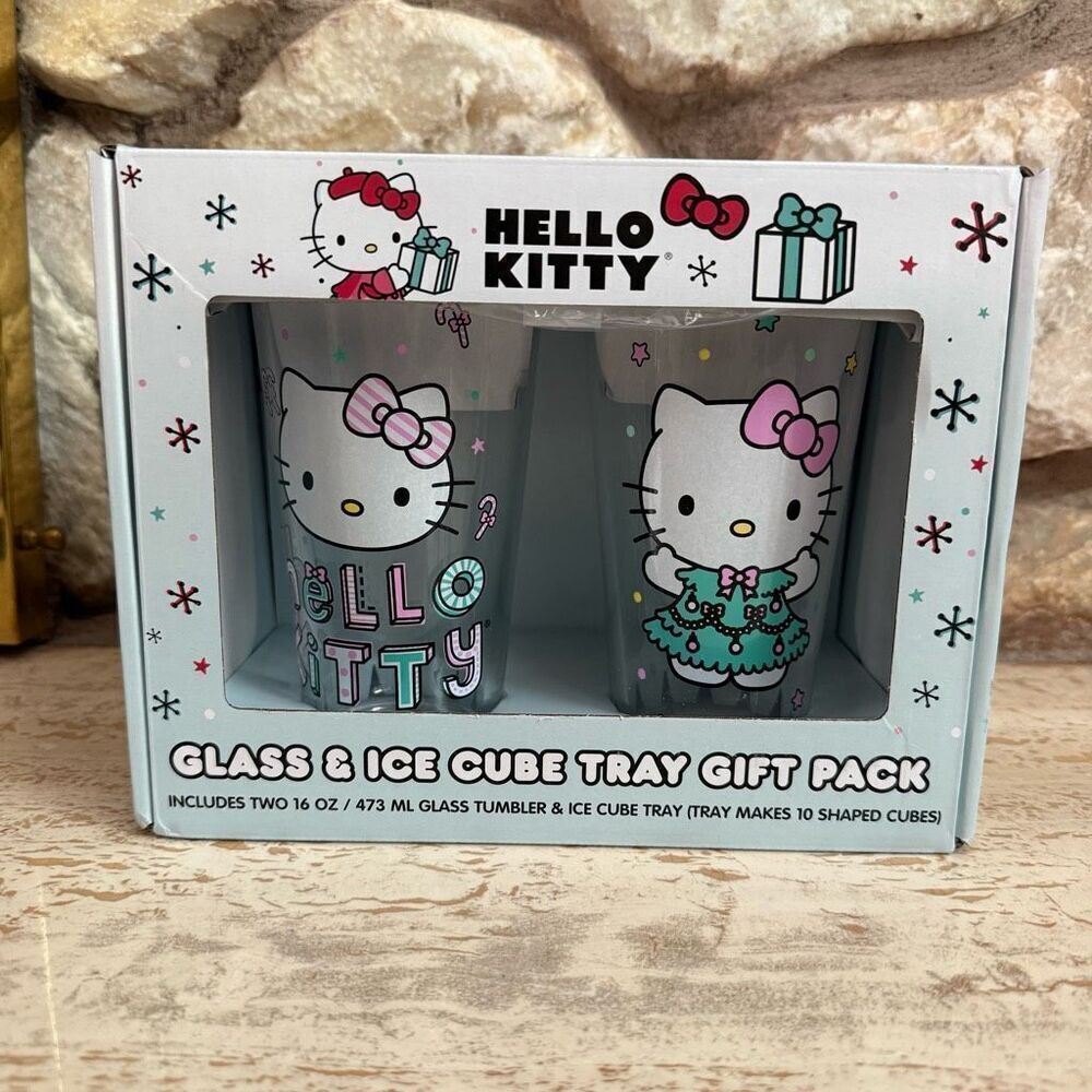NWOT Hello Kitty x Silver Buffalo gift set of two pint glasses + ice tray Chris